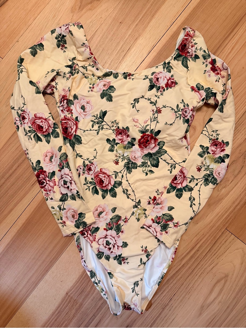Womens Floral Long-Sleeve One-Piece Swimsuit!